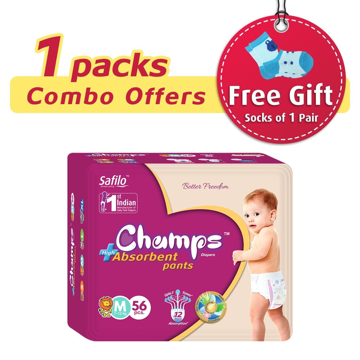953 Premium Champs High Absorbent Pant Style Diaper Medium Size 56 Pieces (953_medium_56) - Springkart 