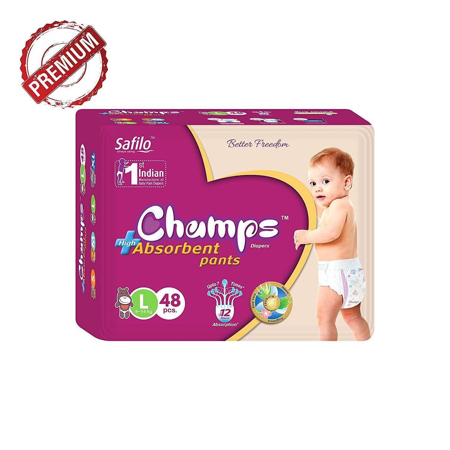 955 Premium Champs High Absorbent Pant Style Diaper Large Size 48 Pieces(955_large_48) - Springkart 