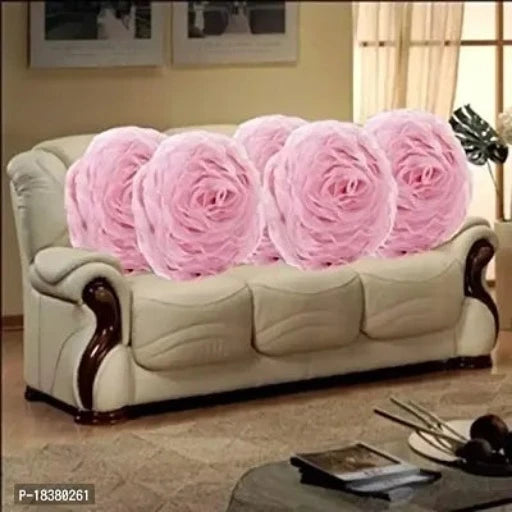 polyester Round Tissue Rose Cushion Covers - Pack of 5(40x40cms, Baby Pink)