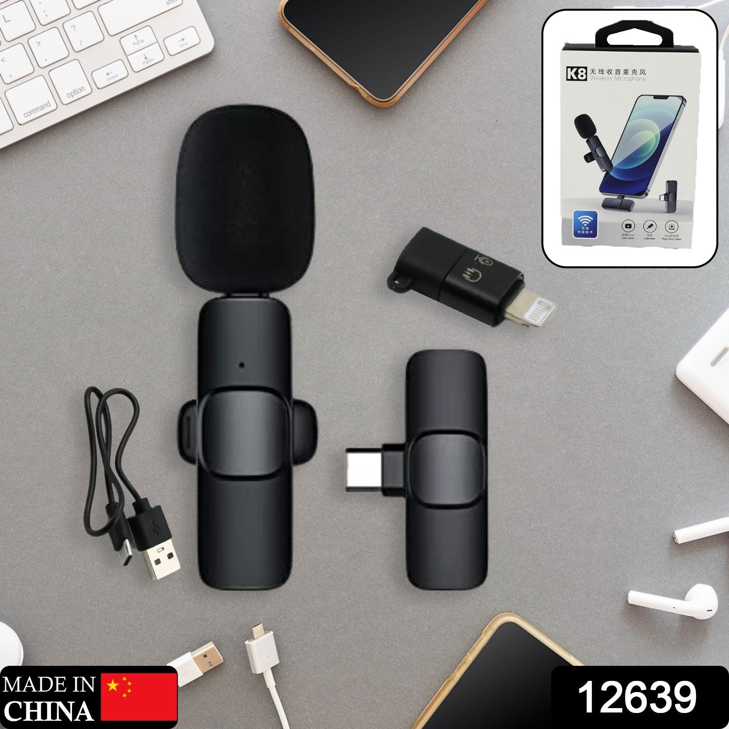Intelligent Noise Cancelling Live Streaming Clip on Microphone for Type-C & for iPhone with Charging Mini Wireless Lapel Collar Microphone - Springkart 