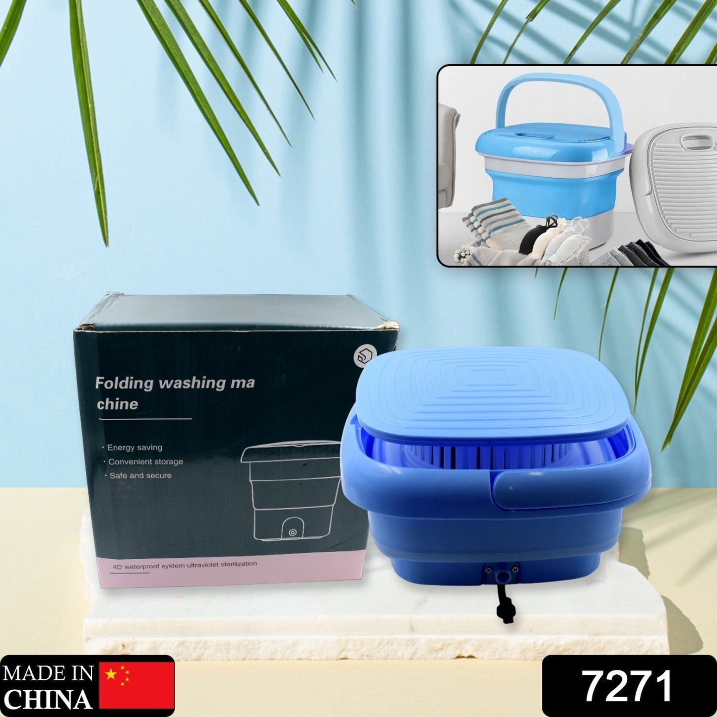 Mini Washing Machine Foldable Mini Washer with Drain Basket Portable Washing Machine Foldable for Laundry Travel Camping RV Baby Clothes - Springkart 