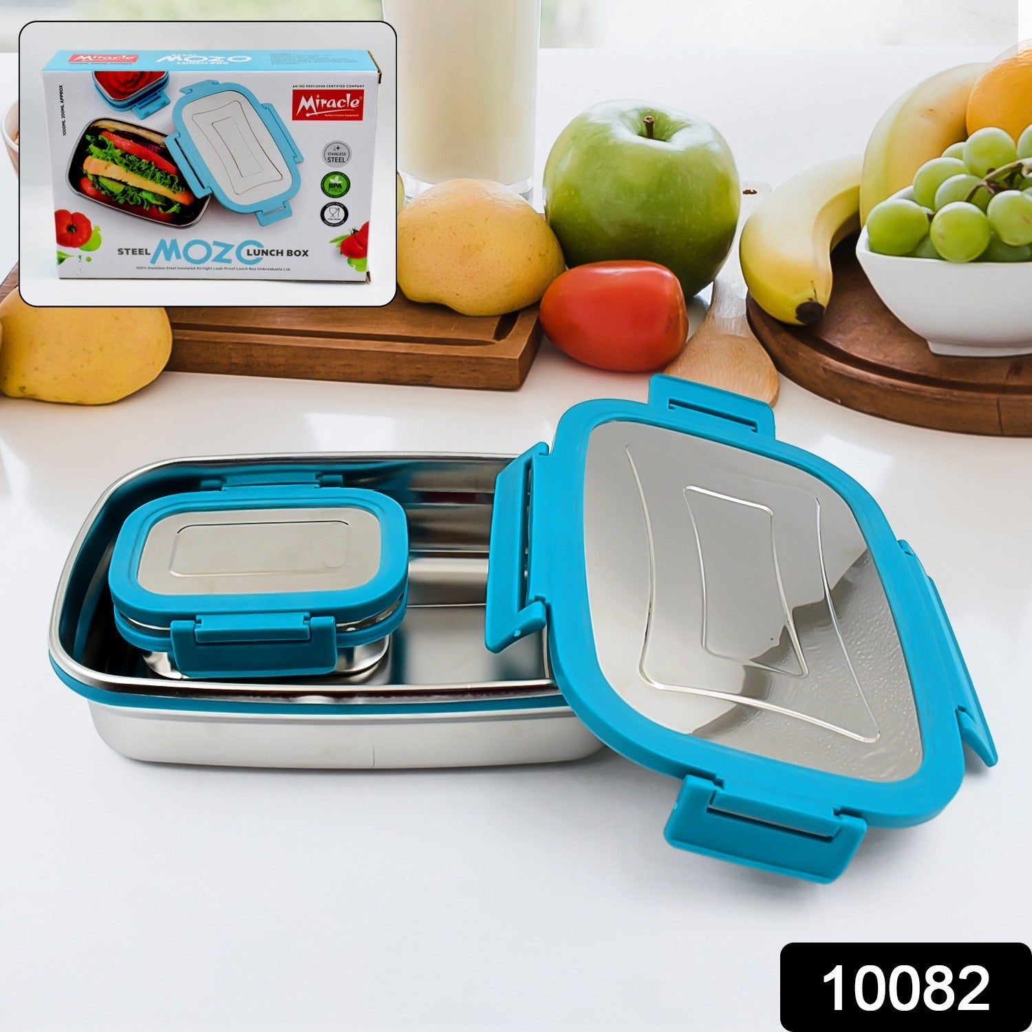 Premium Stainless Steel Lunch Box for Kid, 2 Containers Lunch Box, Perfect Size Meal Lunch Box Set for Office, School and Travelling Tiffin Box  (1000 ML+ 200 ML Approx) - Springkart 