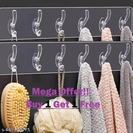 Bathroom Wall Hook 6 Hooks Cloth Hanger (35 x 3.5 x 7.5 cm) (Buy1 Get1)