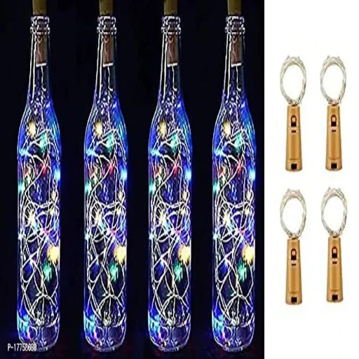 20 LED Wine Bottle Cork Lights with Copper Wire String Fairy Lights 2 Meter Battery Operated (Multicolour) (Pack of 4)