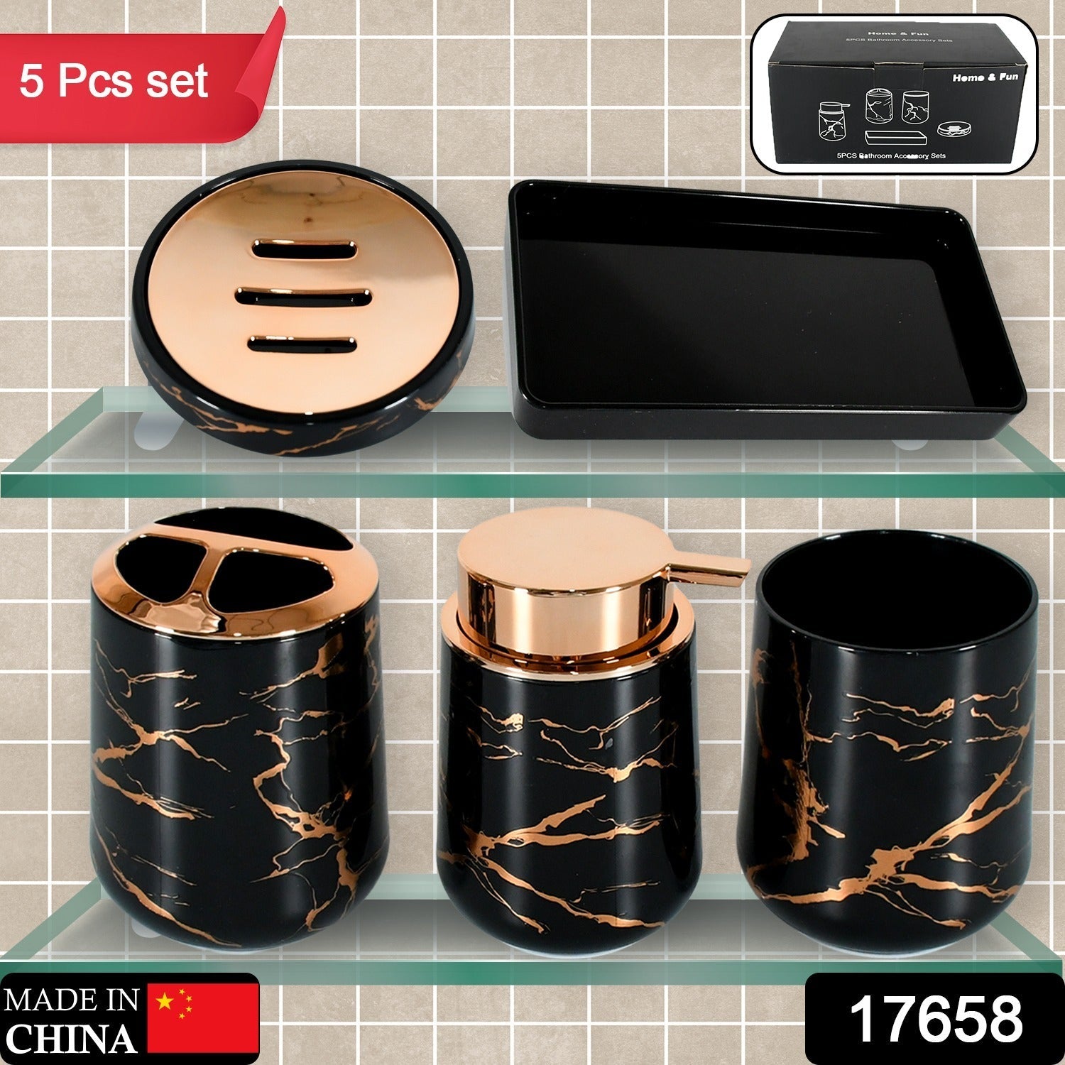 Bathroom Accessory Set Bathroom Decor Premium Quality (5 PCS) 1 X Tumbler,1 X Dispenser,1 X Toothbrush Holder, 1 X Soap Dish & 1 X Tray - Springkart 