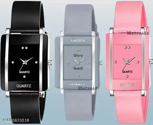 Attractive Analogue Quartz Movement Multicolour Dial Watch for Girls and Women Combo of 3