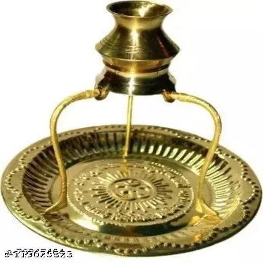 Brass Pooja Plate Thali with Shivling Stand and Abhishek Lota Kalash Brass - Springkart 