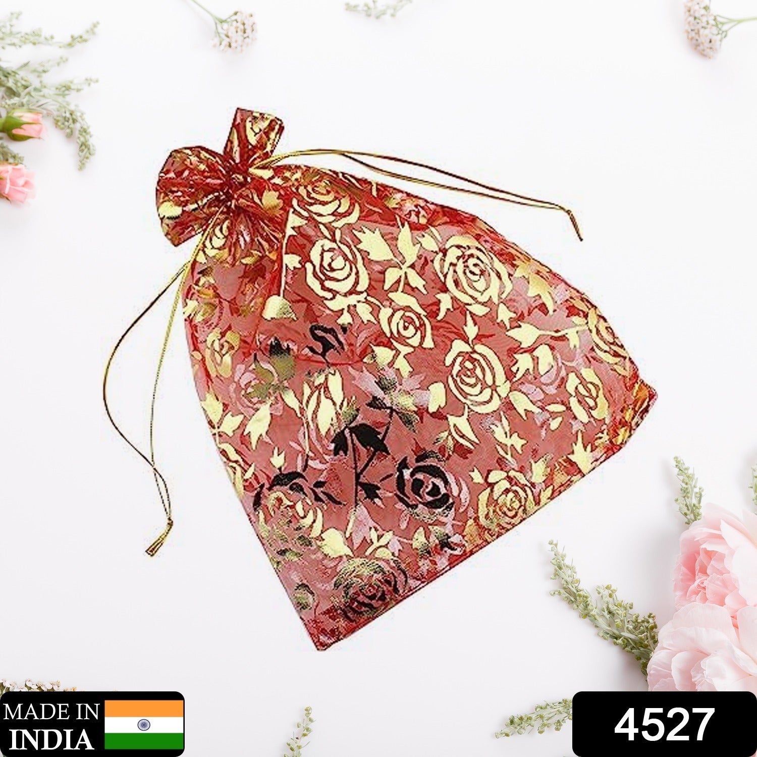 Net Fabric Drawstring Pouch for Dry Fruits Packing, Organza Shagun Potli Baba (Mix Size & Design) - Springkart 