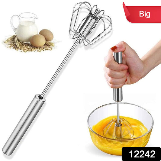 Big Stainless Steel Egg Whisk Hand Push Rotary Whisk Blender (1 Pc 35 Cm) - Springkart 