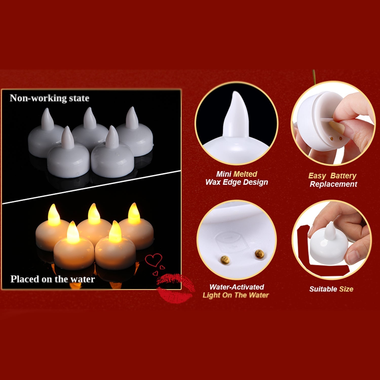 Set of 12 Flameless Floating Candles Battery Operated Tea Lights Tealight Candle - Decorative, Wedding. - Springkart 
