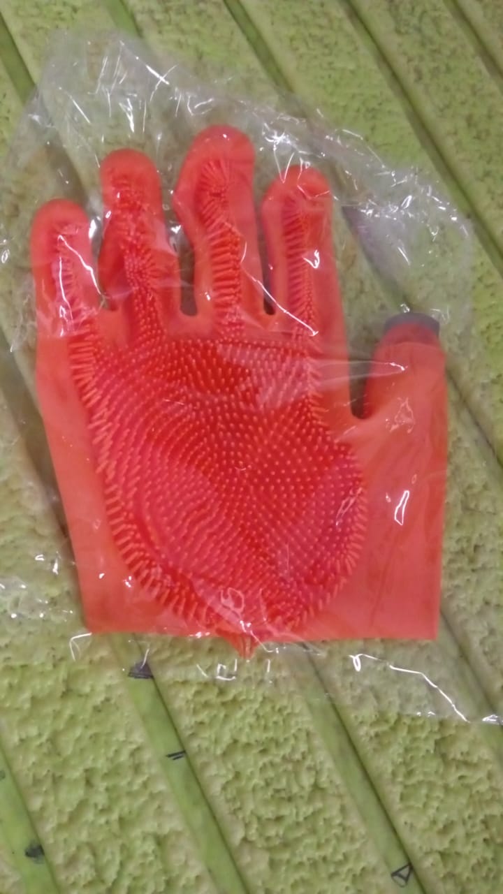Gloves Magic Silicone Dish Washing Gloves With thumb knife finger protecor gears cutting vegetable (1 Pair) - Springkart 