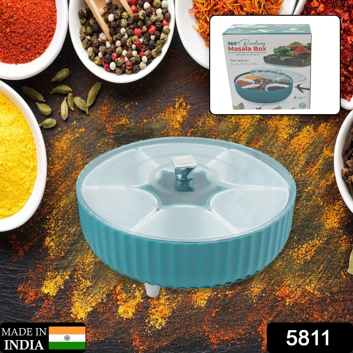Dry Fruit & Snack Organizer: 360° Revolving Box (7 Compartments, Airtight) - Springkart 