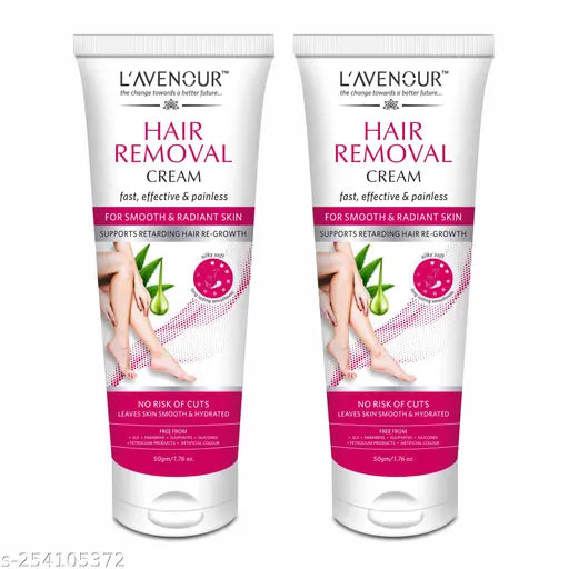 L'avenour Hair Removal Cream For Smooth & Radiant Skin - 50gm Supports Retranding Hair Re-Growth (Pack of 2)