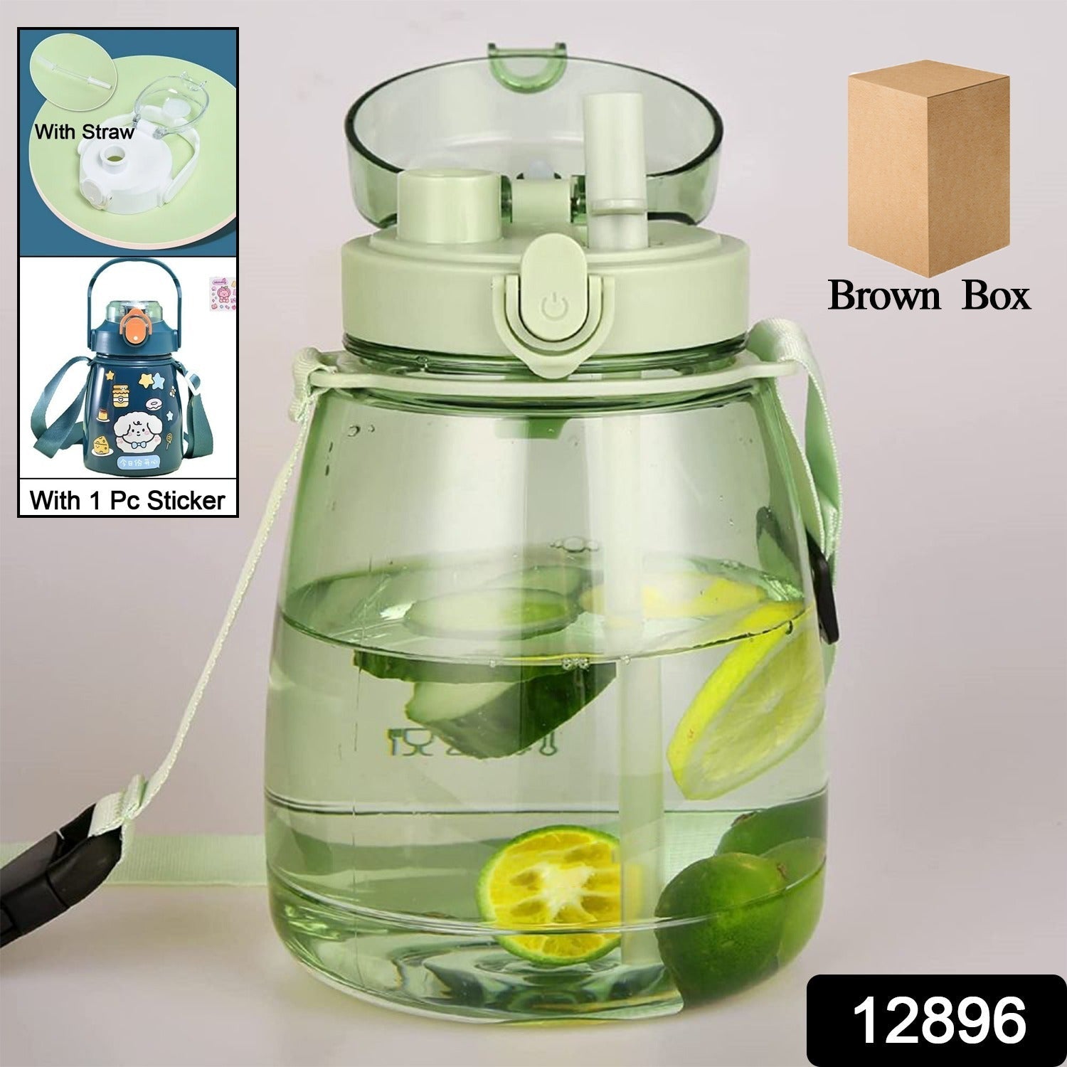 Insulated Water Bottle Portable Water Bottle With Strap, Sticker and Straw Cute Outdoor Sports Bottle For Water Travel Drinkware Jug Travel Water Bottle large Capacity Water Jug, Gym / Kid / Outdoor Sport / Campus, Fashionable (1300 ML Approx) - Springkart 