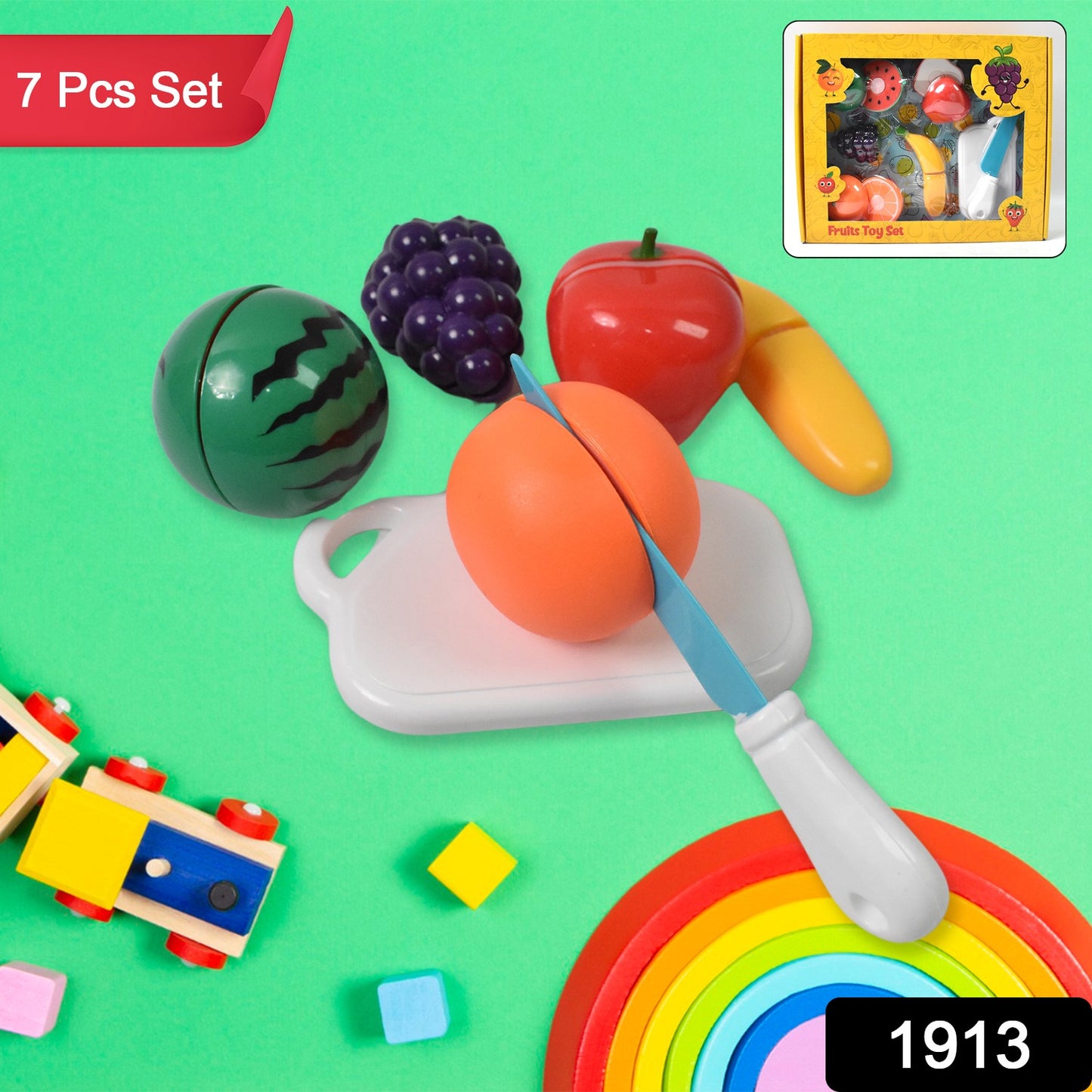 Realistic Sliceable Fruits Cutting Play Toy Set (7 Pcs Set) - Springkart 