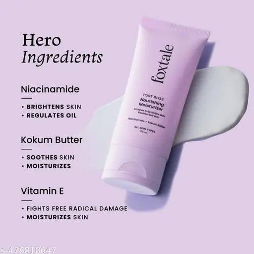 Foxtale Nourishing Face Moisturizer with Niacinamide for 24 Hr Hydration, Lightweight & Non-Sticky, For Soft & Glowing Skin, Men & Women, All Skin Types, 100 ml