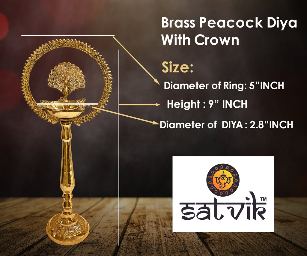 9 Inch Pure Brass Mor Kiran Standing Diya