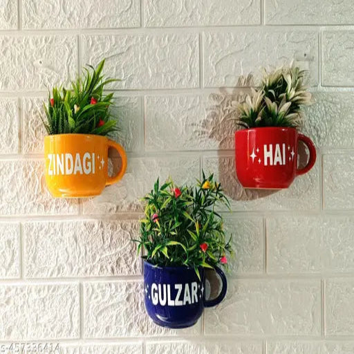 The Vintage Artefacts Ceramic Half Cup wall Planter set of three. ZINDAGI GULZAR HAI