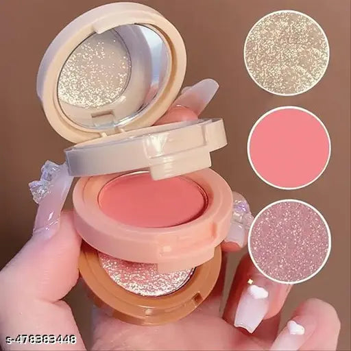 Adya Studio 3 in 1 face blusher + highlihger with mini compact palette | travel friendly mini face blush and highlihter palette (SHADE -1)