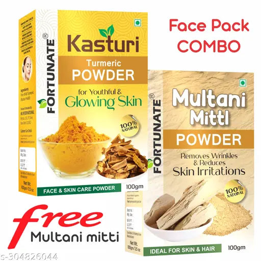FORTUNATE Kasturi Turmeric Face Pack Powder 100gm/100% Natural And Pure/Kasturi Manjal/Amba Haldi/Jangli Haldi/Best For Face And Skin/Free Mitti Powder 100gm - Springkart 