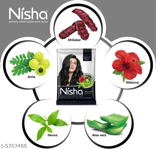 Nisha Natural Henna Based Hair Color Henna Conditioning Herbal Care silky & Shiny Soft Hair 10gm Pouch (Natural Black ,Pack of 10 Pouch)