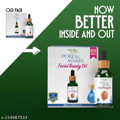 Nature Sure Pores and Marks Facial Oil with SPF 50 Sunscreen, Natural Skin Glow and Ultralight Face Care - 1 Pack (30ml) - Springkart 