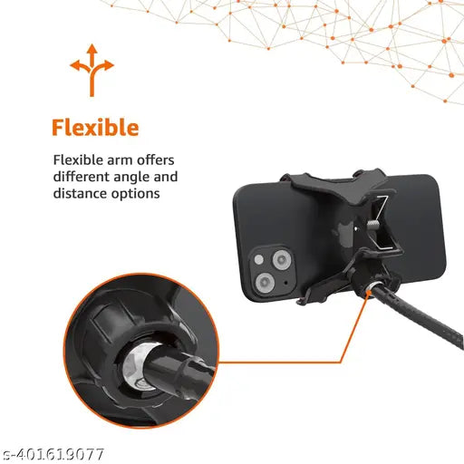 Flexi Phone Tabletop Holder, Flexible Telescopic Long Arm Mount with 360 Degree Rotatable Clamp Compatible with All Smartphones Upto 6.8 Inches (Black)