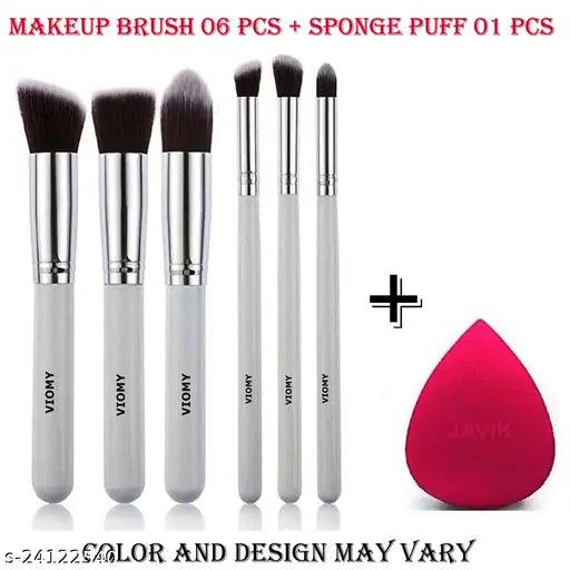 Mini Makeup Brushes Colour- White - Set of 06 Pcs + Beauty Blender For Blending Face Makeup - Springkart 