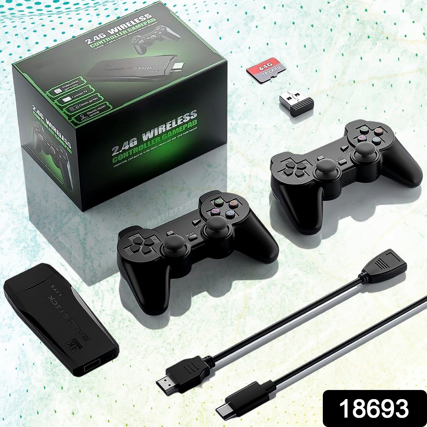Wireless Controller Gamepad With 10000+ Games 4k Ultra Hd Game Sticks Output And 2.4ghz Wireless Controller Video Games With 64gb Memory Card (1 Set) - Springkart 