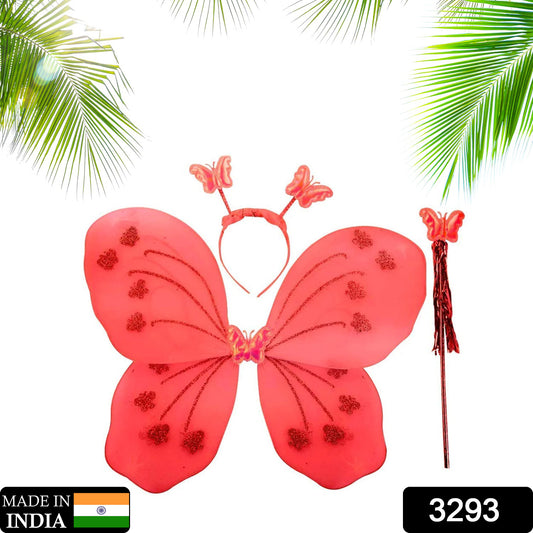3293 Baby Girls Fairy Nylon Butterfly Wings Costume Butterfly Fairy Angel Wing Wand And Hairband Multi- Color For Party (1pc) - Springkart 