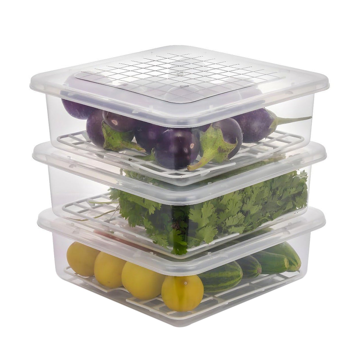 Plastic Food Storage Containers With Removable Drain Tray And Lid (3 Pcs Set) - Springkart 