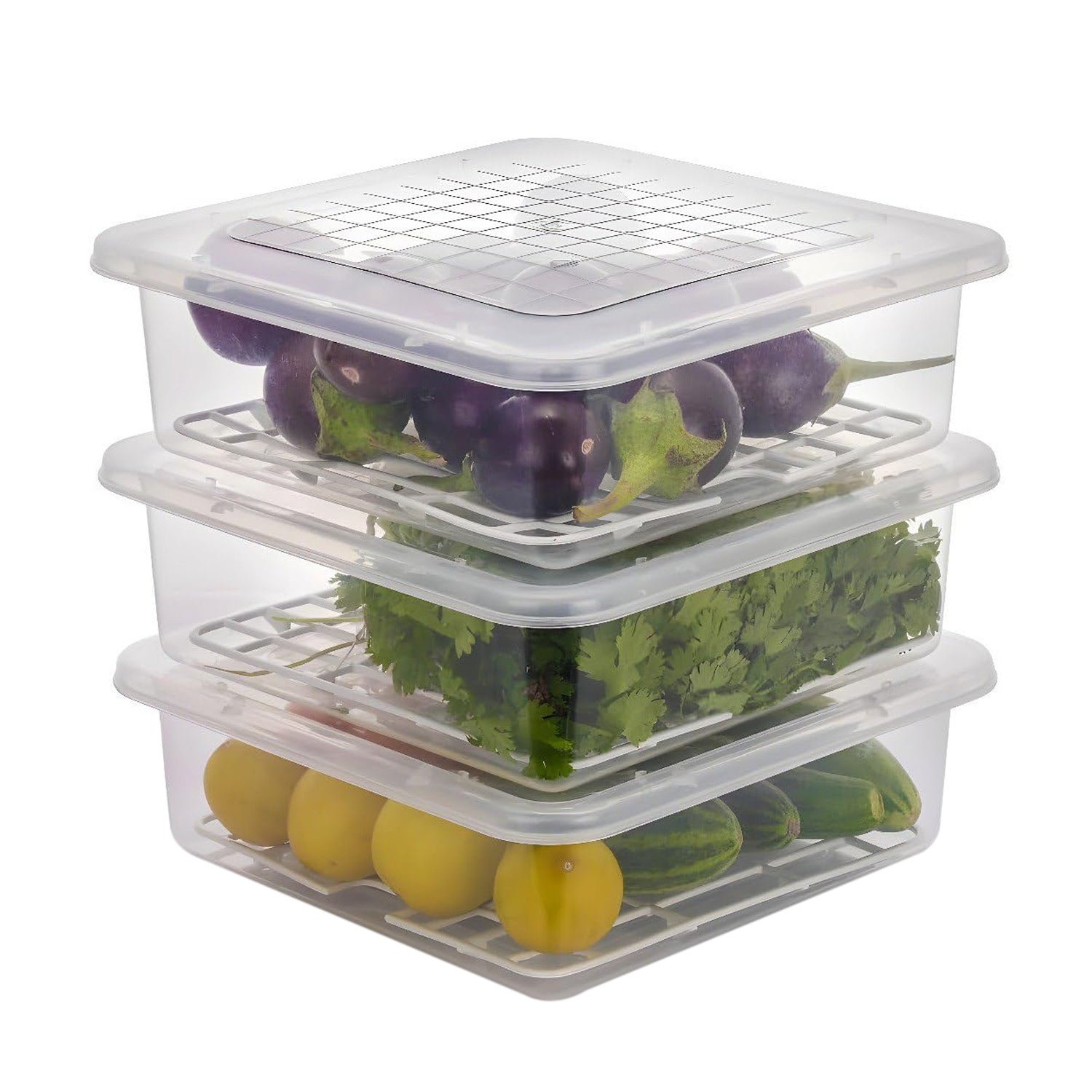 Plastic Food Storage Containers With Removable Drain Tray And Lid (3 Pcs Set) - Springkart 