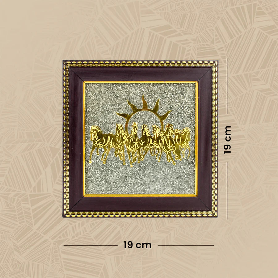 7 Horses on Raw Pyrite Frame with FREE Money Magnet Pyramid