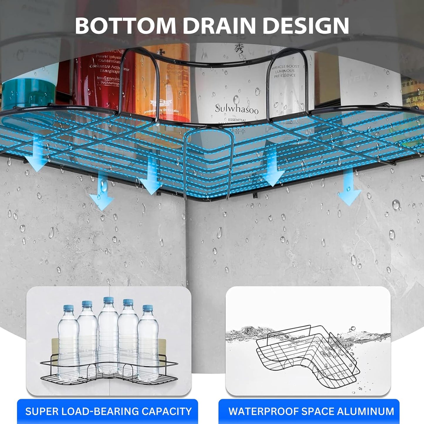 Metal Shower Shelf Shower Shelf Without Drilling (2 Pc) - Springkart 