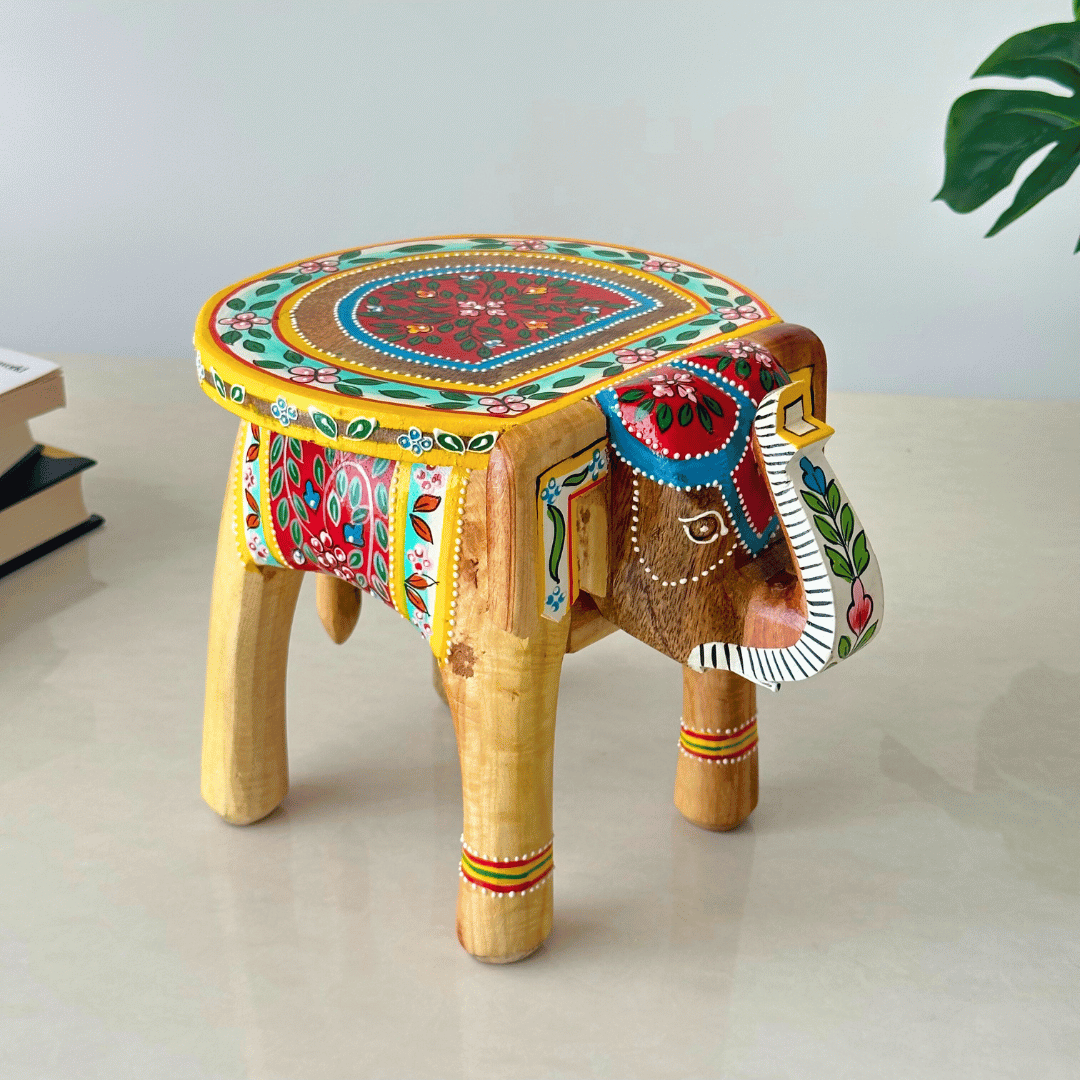 Natural Handpainted Wooden Elephant StoolNatural Handpainted Wooden Elephant Stool                Natural Handpainted Wooden Elephant Stool
