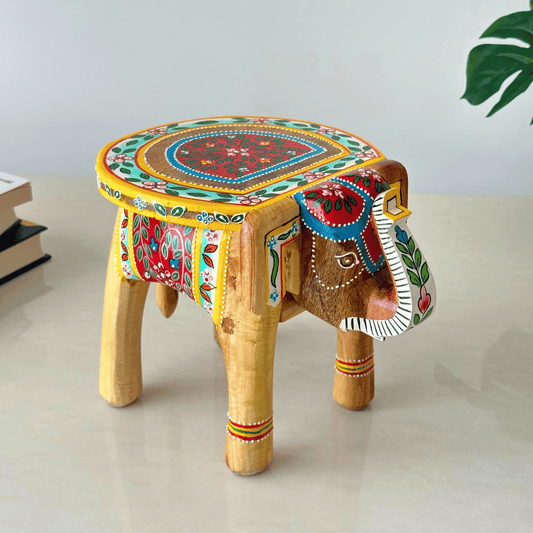 Natural Handpainted Wooden Elephant StoolNatural Handpainted Wooden Elephant Stool                Natural Handpainted Wooden Elephant Stool