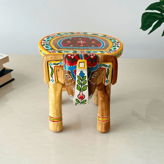 Natural Handpainted Wooden Elephant StoolNatural Handpainted Wooden Elephant Stool                Natural Handpainted Wooden Elephant Stool