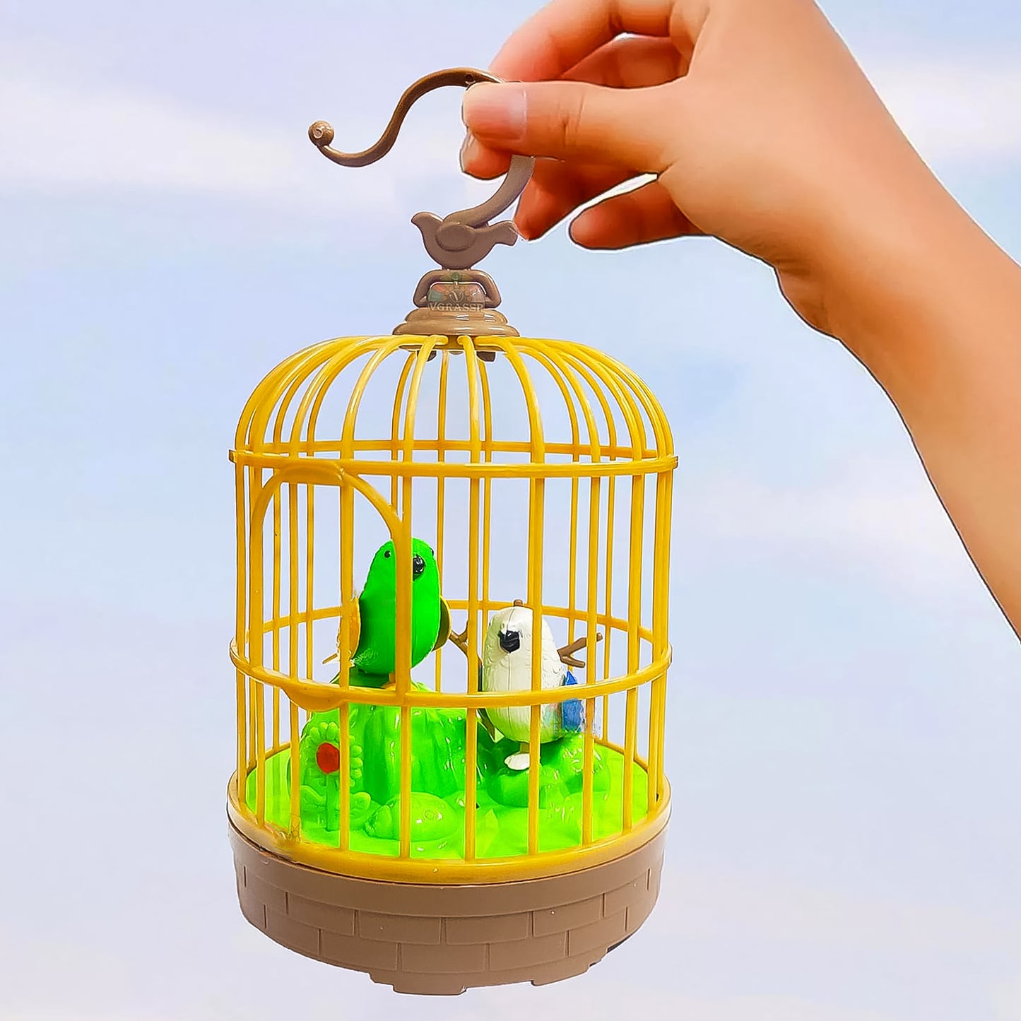 Sound Activated Chirping Bird In Hanging Cage Beautiful Pinjra Bird Toy (1 Pc Battery Not Operated) - Springkart 
