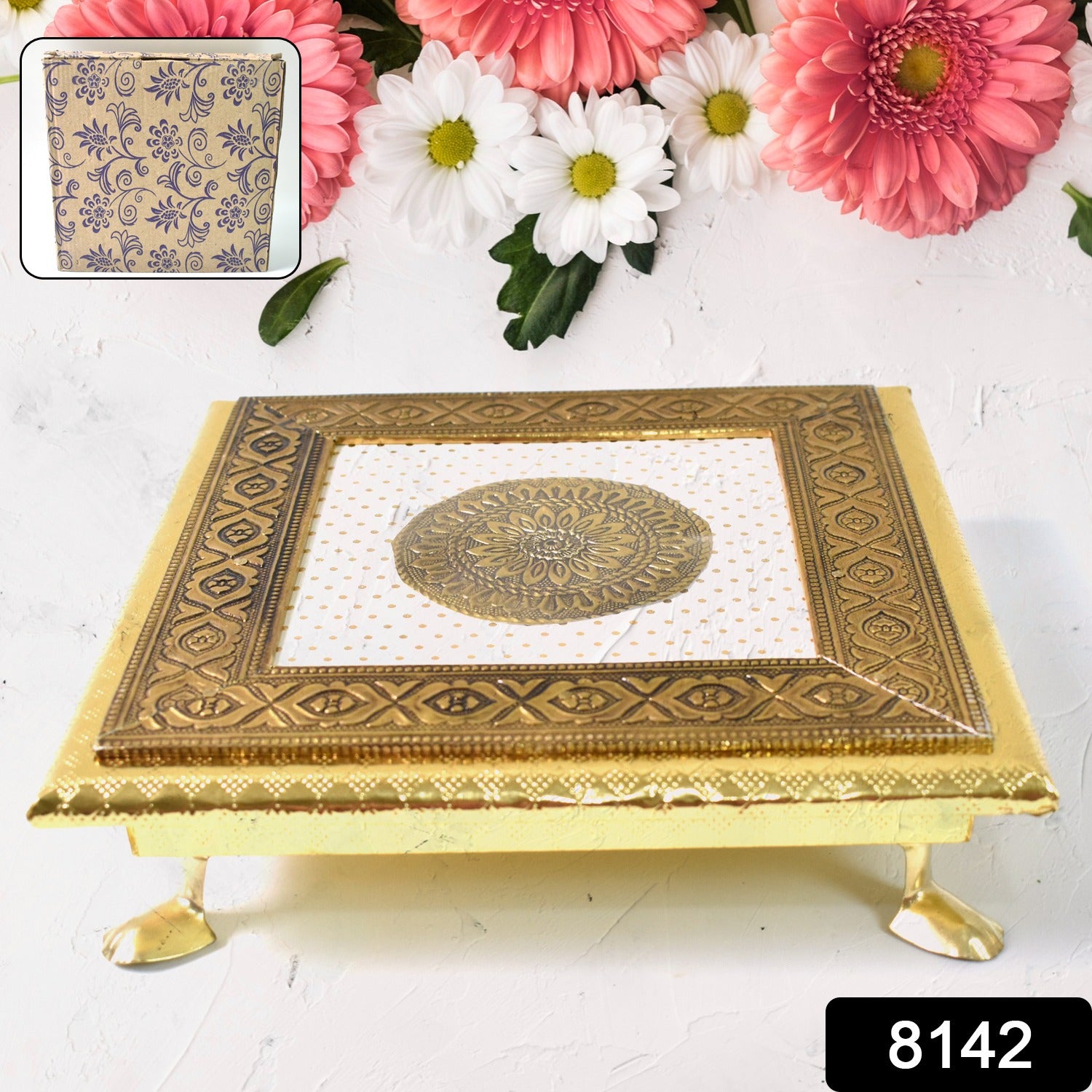 Golden - Square Pooja Chowki Patla Bajot (2020 Cm 1 Pc) - Springkart 