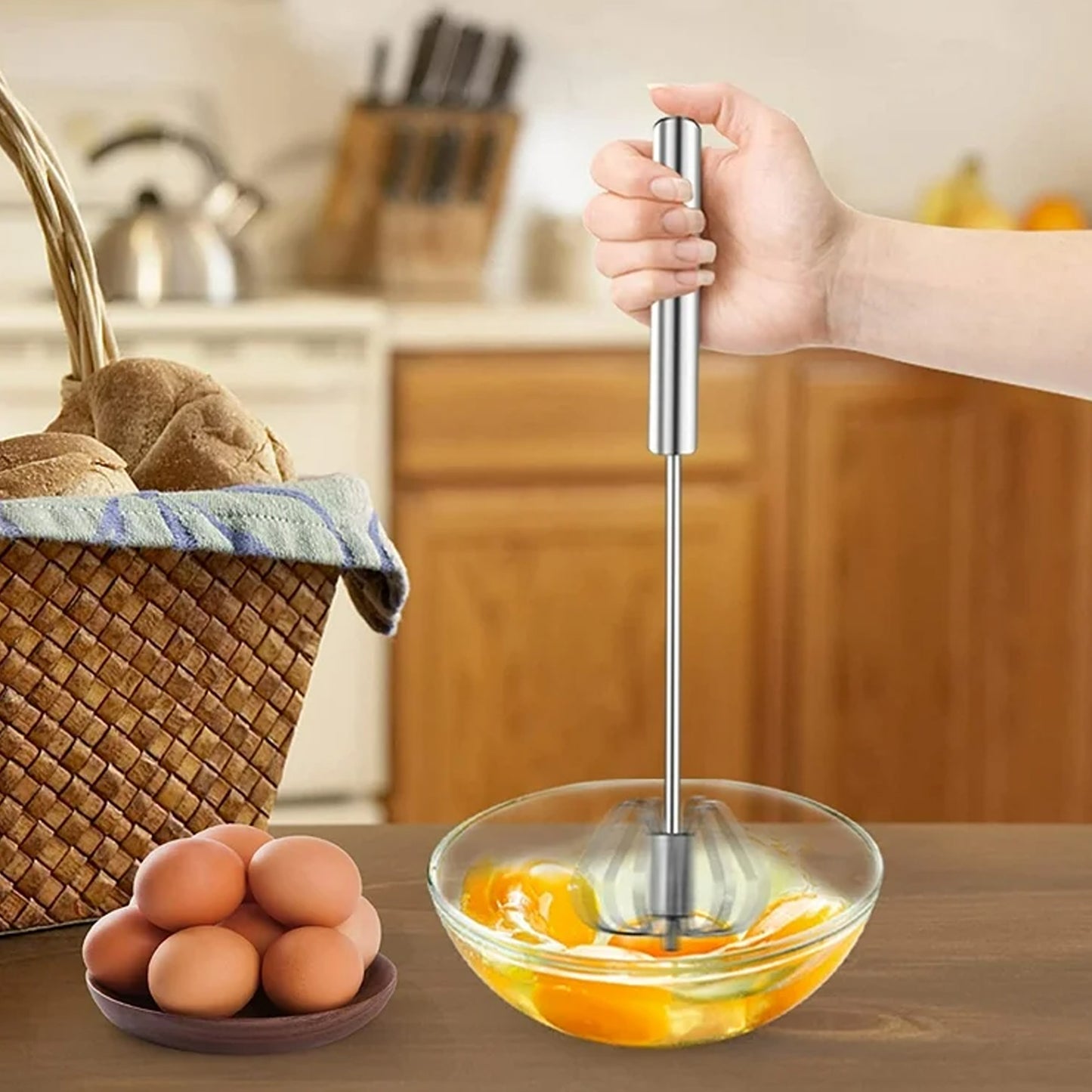 Big Stainless Steel Egg Whisk Hand Push Rotary Whisk Blender (1 Pc 35 Cm) - Springkart 