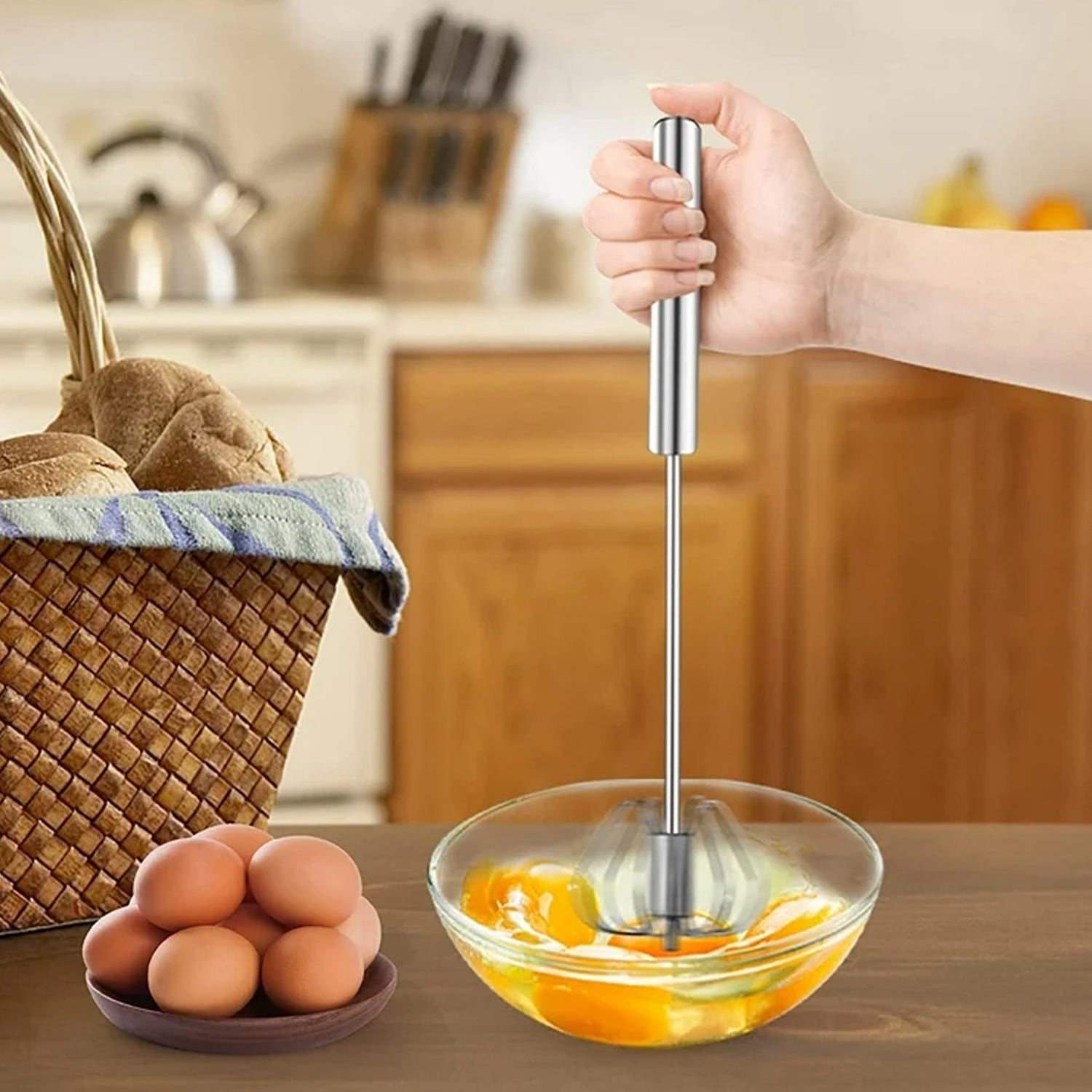 Big Stainless Steel Egg Whisk Hand Push Rotary Whisk Blender (1 Pc 35 Cm) - Springkart 