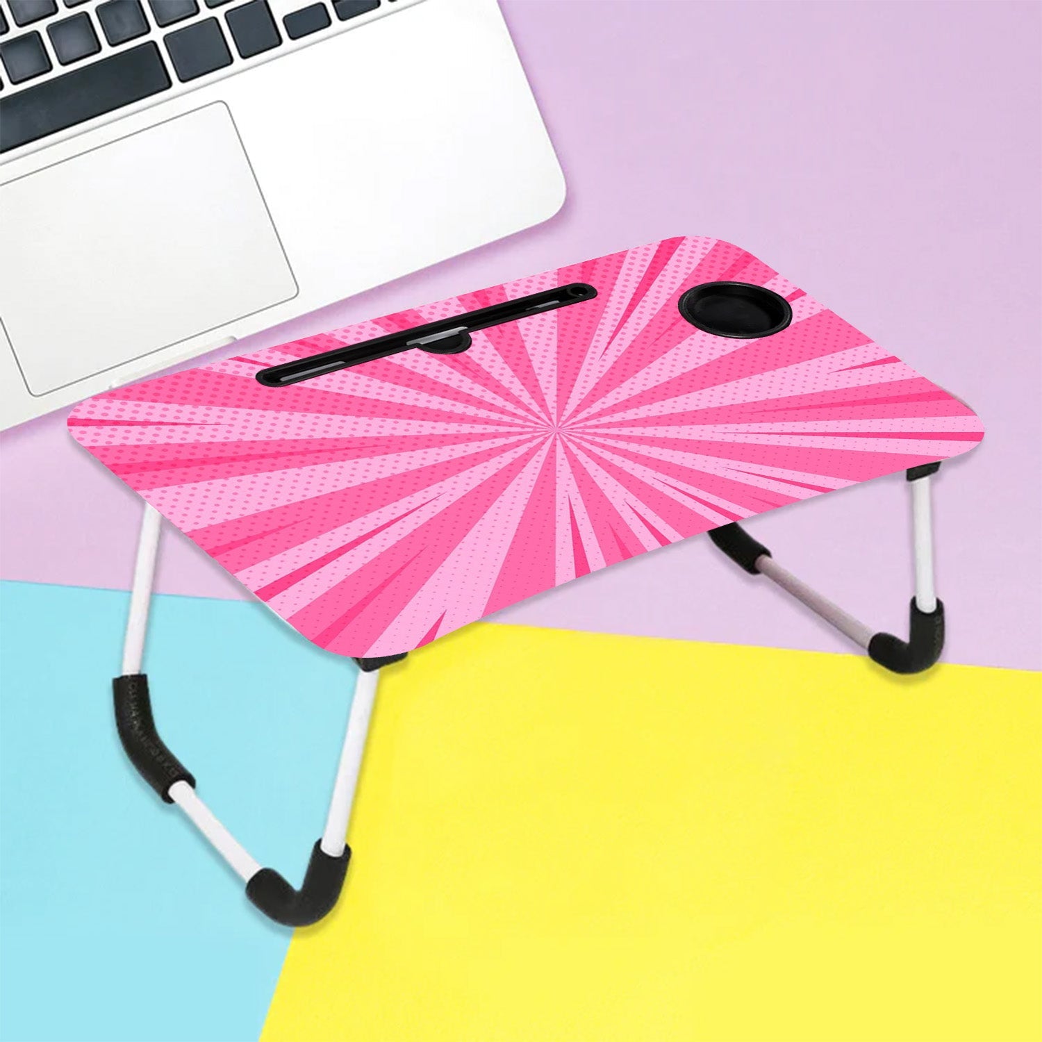 Barbie Design Foldable Bed Study Table Portable Multifunction Laptop Table Lapdesk for Children Bed Foldable Table Work Office Home with Tablet Slot & Cup Holder - Springkart 