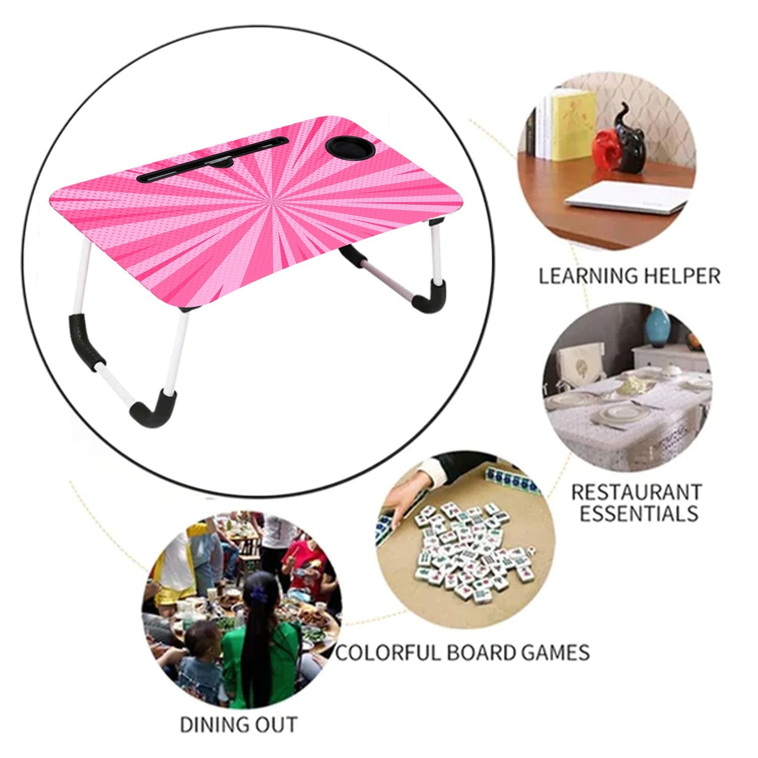 Barbie Design Foldable Bed Study Table Portable Multifunction Laptop Table Lapdesk for Children Bed Foldable Table Work Office Home with Tablet Slot & Cup Holder - Springkart 