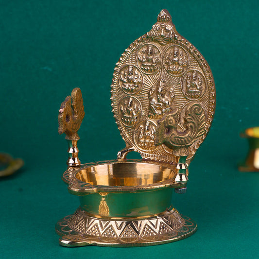 Engraved Pure Brass Ashtalaxmi Diya
