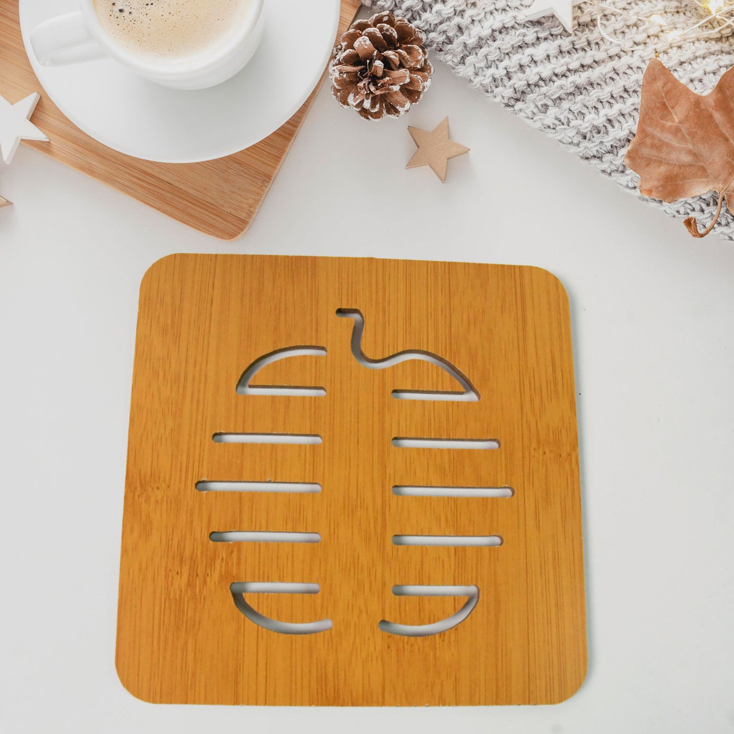 Square Bamboo Wood Table Place Mat Hot Pot Cup Mat Tea Coaster(1414 Cm 1 Pc) - Springkart 