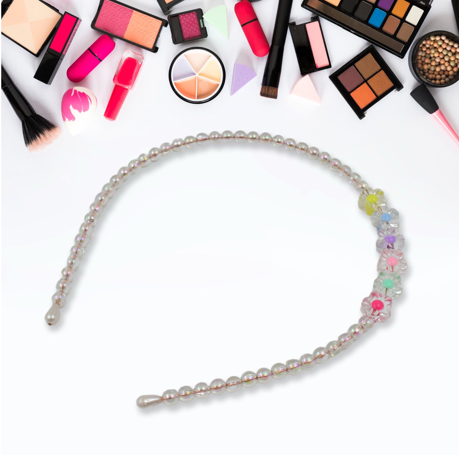 Hair Accessories Metal Handmade Colorful Beads With Pearls Fancy Party Hairband (1 Pc Mix Design) - Springkart 