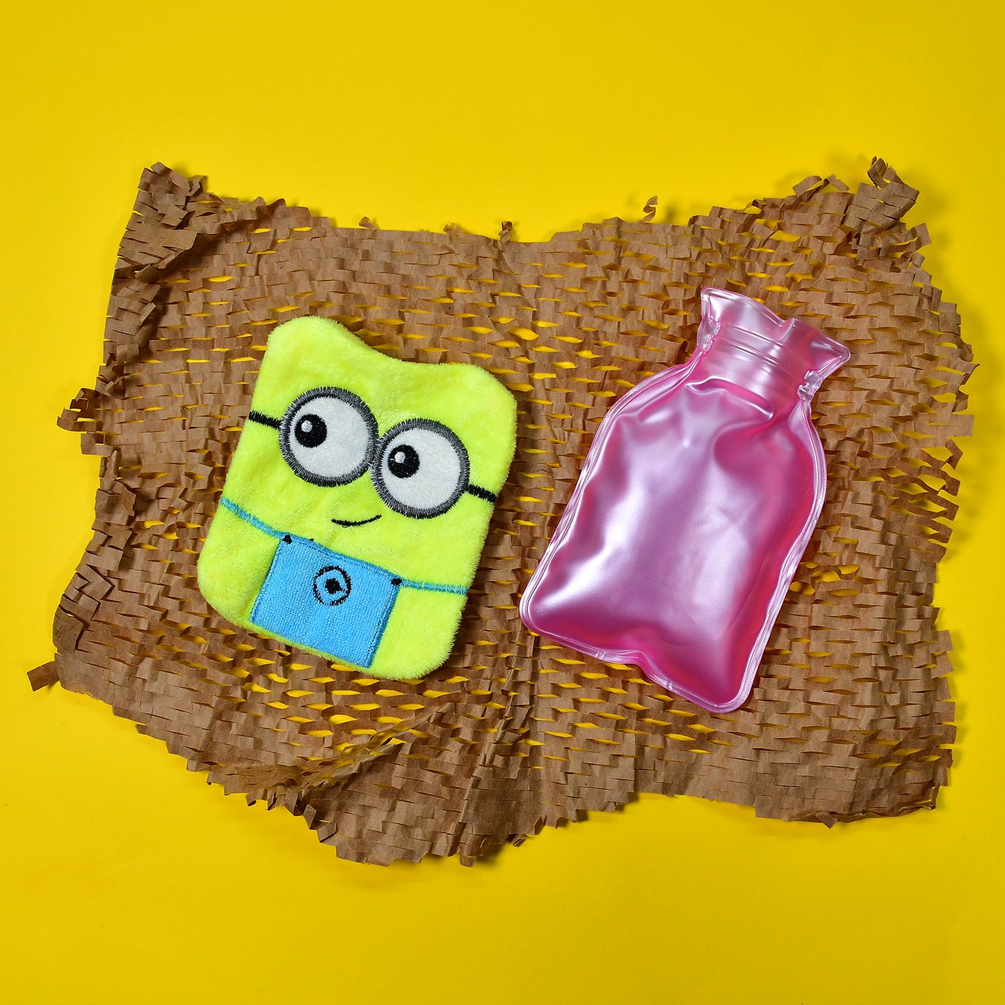 6507 2eye Minions Small Hot Water Bag With Cover For Pain Relief Neck Shoulder Pain And Hand Feet Warmer Menstrual Cramps. - Springkart 