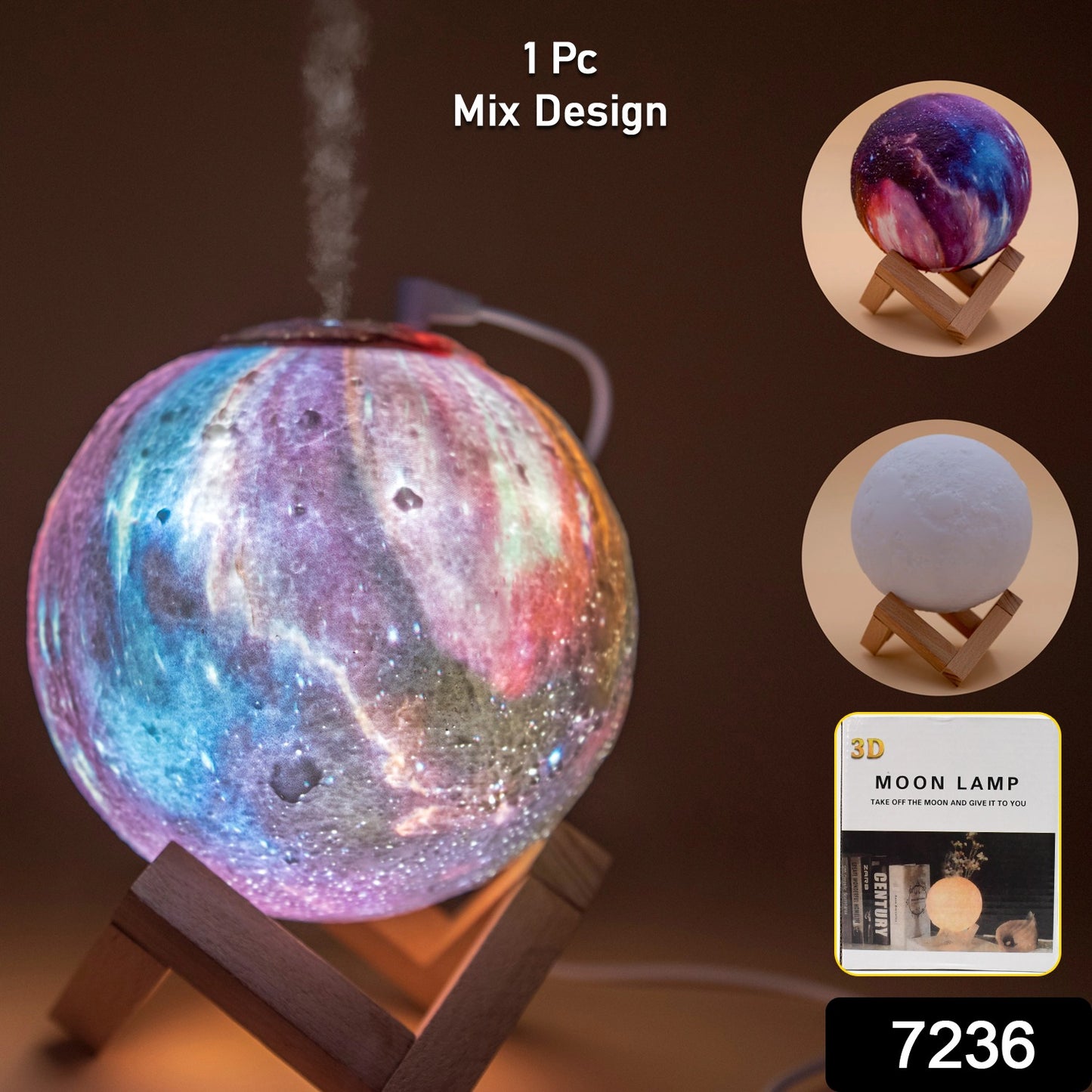 3d 2 In 1 Led Printed Moon Lamp Aroma Diffuser (1 Pc) - Springkart 