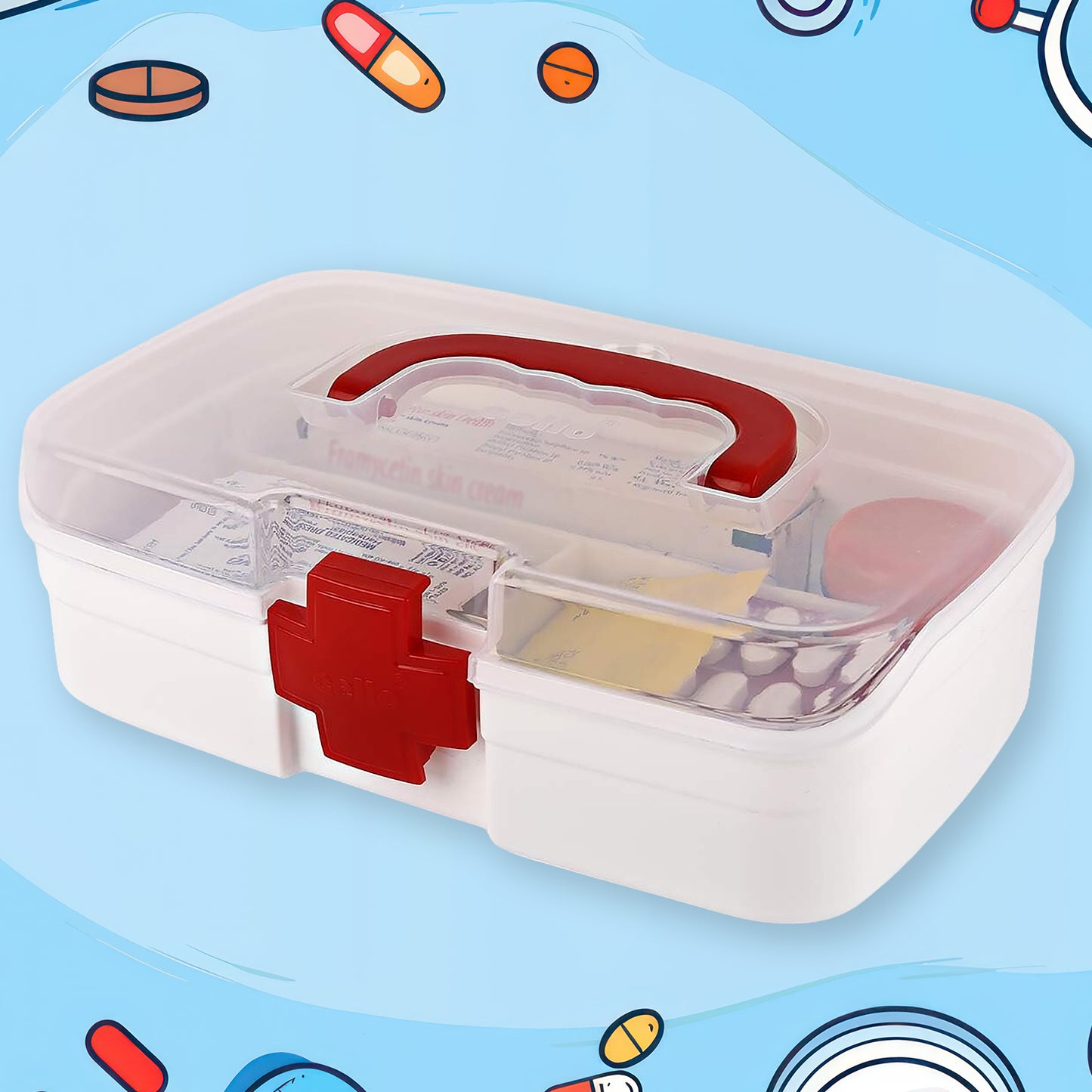 12980 3 Compartment Medical Box 1 Piece Indoor Outdoor Medical Utility Medicine Storage Box Detachable Tray Medical Box Multi Purpose Regular Medicine First Aid Box With Handle Transparent Lid Color Box - Springkart 