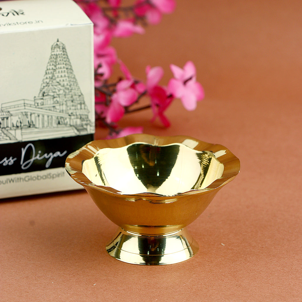 Engraved Pure Brass Ashtalaxmi Diya